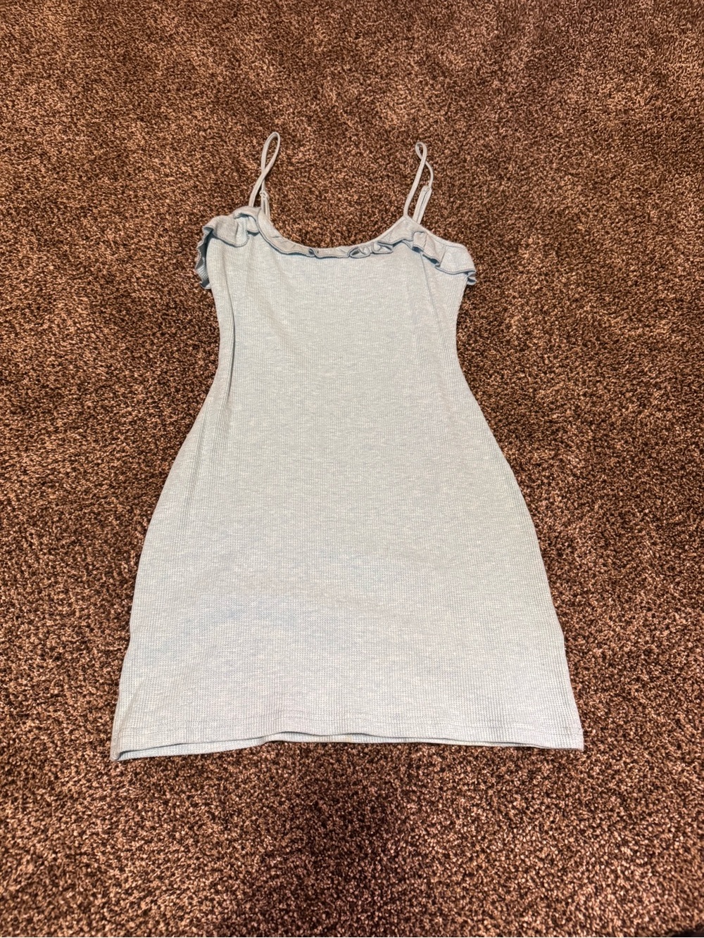 Le Lis Light Blue Ruffle Strap Ribbed Dress